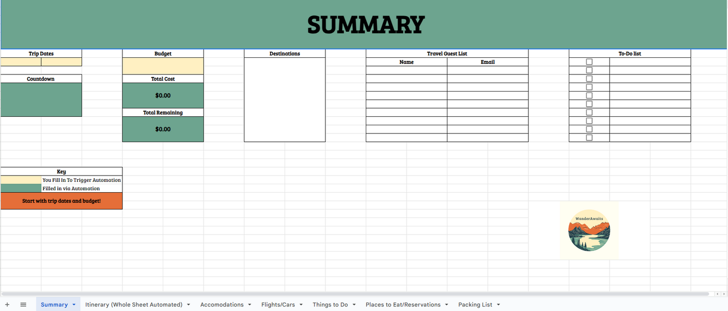 Automated Travel Planning Spreadsheet